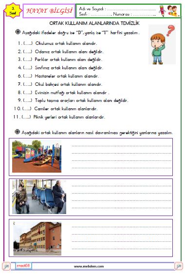 3.Sınıf Hayat Bilgisi Ortak Kullanım Alanlarında Temizlik Etkinliği